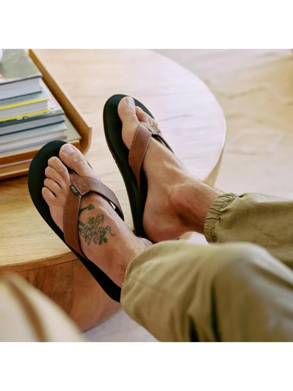 Men’s All Black Twinpin Flip Flop Sandals Brown Vegan Leather Casual